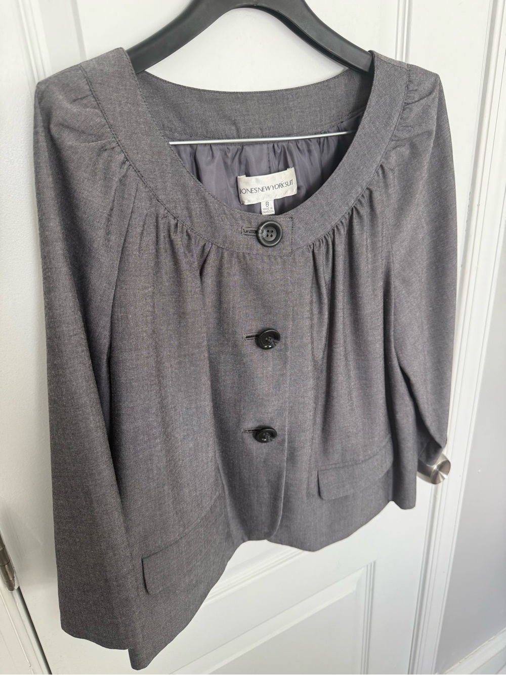 Jones New York Gray Gathered Yoke Button Jacket